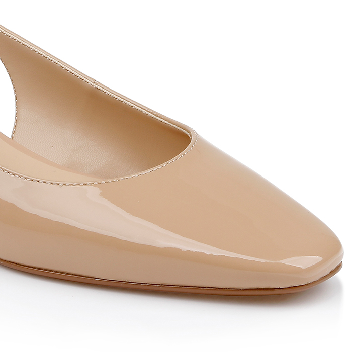 Nude Patent Kid Leather Sandal - Close-up View