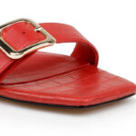 Red Kid Leather Flat Sandal - Close-up View