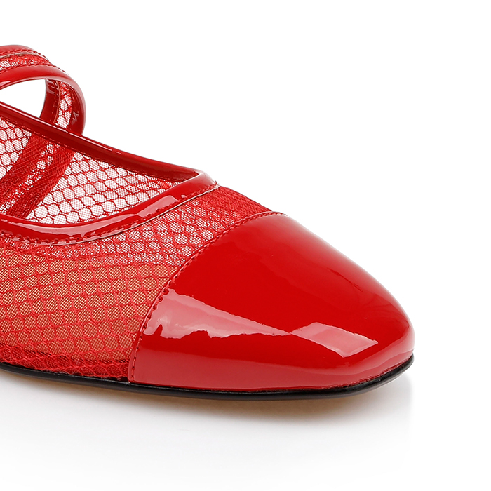 Red Mesh Maryjane Flat - Close-up View