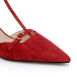 Rumba Red Kid Suede Strap Pump - Close-up View