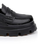 Shiny Black Synthetic Leather Loafer - Close-up View