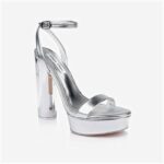 Silver PU Block Electronic Heel Sandal - Back View