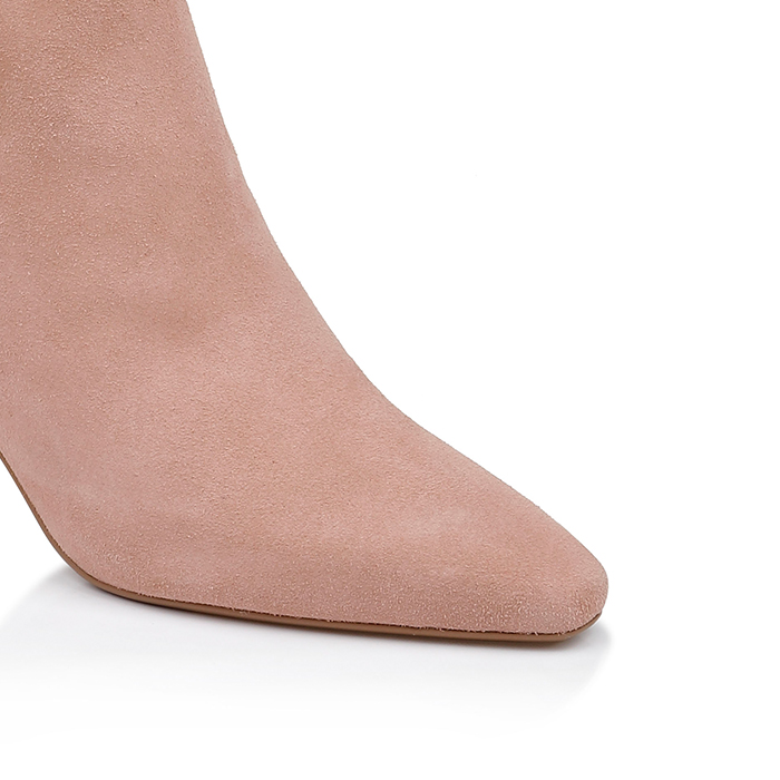 Warm taupe cow suede knee boot - Close-up View