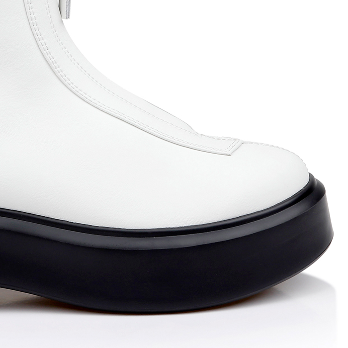 White Cow Leather Ankle Boot - Close-up View
