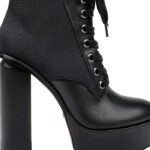 Black Cow Leather & Fabric Block Heel Boot - Main View