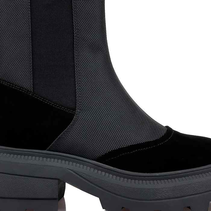 Black Cow Suede & Fabric Squared Toe Booty - Main View