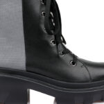 Black Cow Leather & Silver Fabric Lace up Booty - Main View