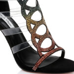 Black Microsuede & Rainbow Hotfix Stiletto Sandal - Main View