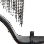 Black Shimmer Sand Fabric & Crystal Chain Stiletto Sandal - Main View