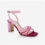 Cyclamen & Raspberry Rose Kid leather Block Heel Sandal - Main View