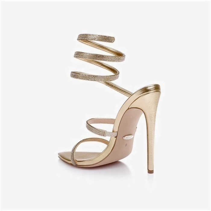 Gold PU & Gel Hotfix Stelitto Sandal - Close-up View