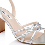 Silver Metallic Kid Leather Block Heel Sandal - Main View