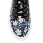 Black Cow leather & Navy Print Kid Leather Sneaker - Angle View