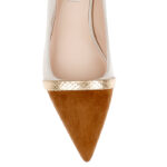 Cream Mixed Kid Suede Middle Heel Pump - Angle View