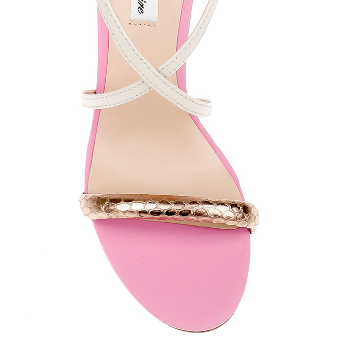 Cream & Rose Gold Kid Leather High Heel Sandal - Side View