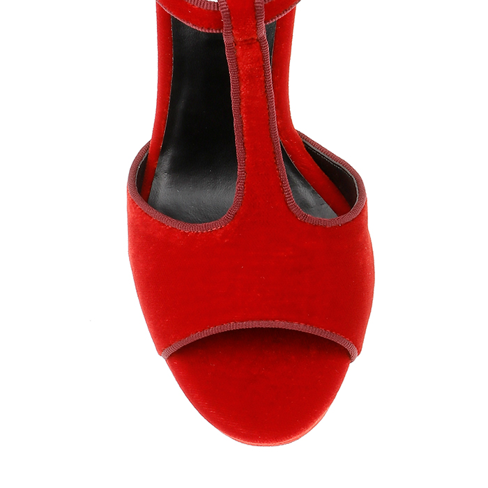 Racing Red Pleuche High Heel Sandal - Side View