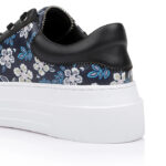 Black Cow leather & Navy Print Kid Leather Sneaker - Close-up View
