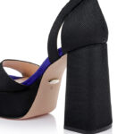 Black Fabric Block Heel Sandal - Close-up View