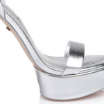 Silver PU Block Electronic Heel Sandal - Close-up View