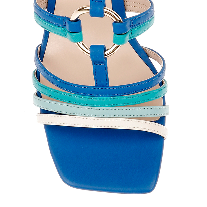 Snorkel Blue Mixed Kid Lea Block Heel Sandal - Back View